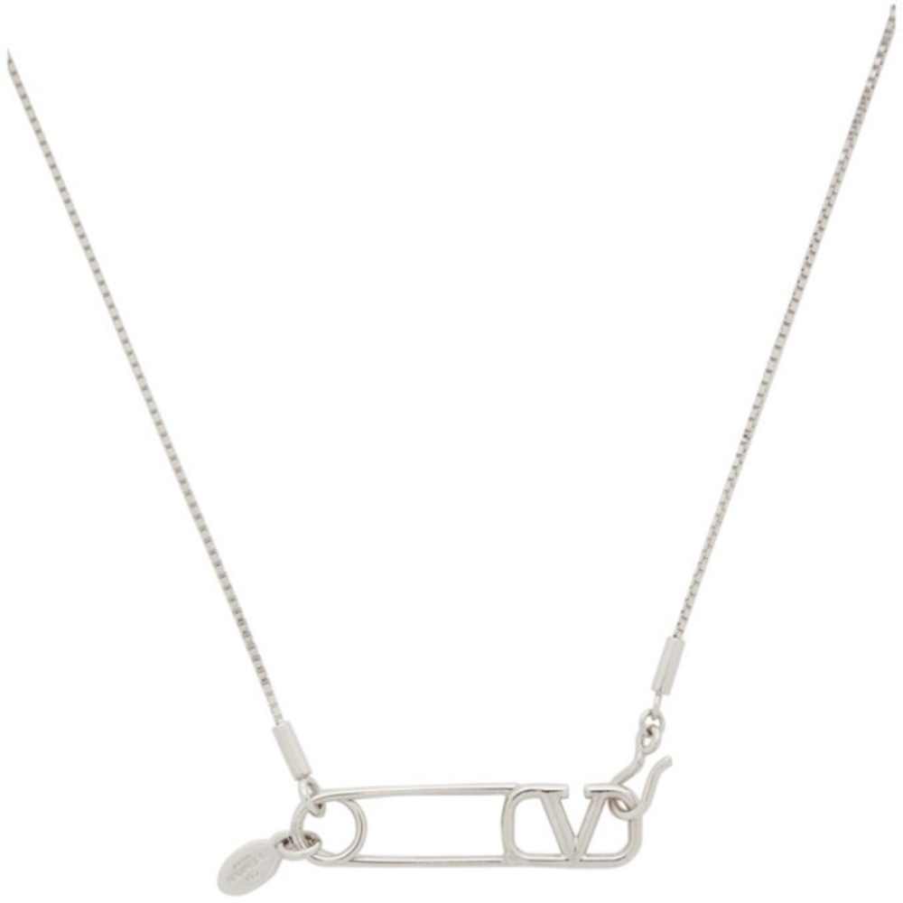 BNWT Valentino Men Necklace V Logo Silver Palladium